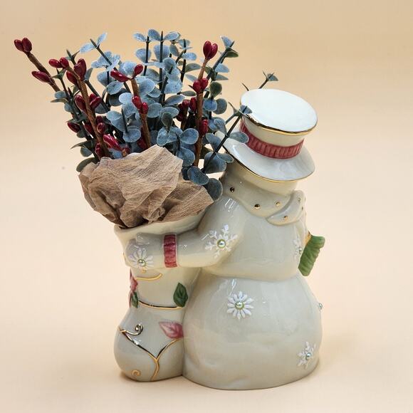 Lenox Petals & Pearls Snowman Stocking Bud Vase Figurine 6386247 w/Original Box - Picture 5 of 16